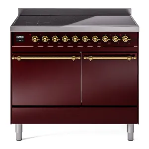 Ilve UPDI406QNMPBUG Nostalgie Ii 40 Inch Electric Freestanding Range In Burgundy With Brass Trim Freestanding Ranges freestanding dual fuel range 30 inch