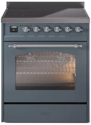 Ilve UPI304NMPBGC Nostalgie Ii 30 Inch Electric Freestanding Range In Blue Grey With Chrome Trim Freestanding Ranges freestanding dual fuel range 30 inch