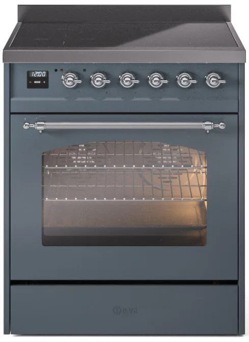 Ilve UPI304NMPBGC Nostalgie Ii 30 Inch Electric Freestanding Range In Blue Grey With Chrome Trim Freestanding Ranges freestanding dual fuel range 30 inch