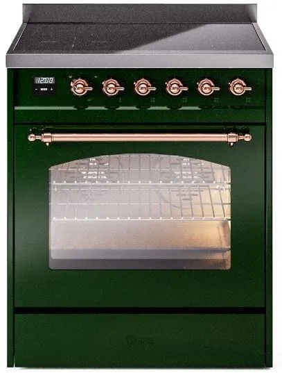 Ilve UPI304NMPEGP Nostalgie Ii 30 Inch Electric Freestanding Range In Emerald Green With Copper Trim Freestanding Ranges freestanding dual fuel range 30 inch