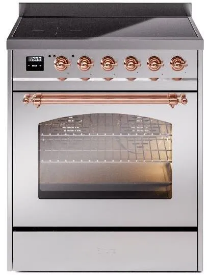 Ilve UPI304NMPSSP Nostalgie Ii 30 Inch Electric Freestanding Range In Stainless Steel With Copper Trim Freestanding Ranges freestanding dual fuel range 30 inch