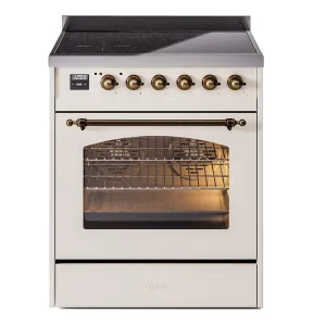 Ilve UPI304QNMPAWB Nostalgie Ii 30 Inch Electric Freestanding Range In Antique White With Bronze Trim Freestanding Ranges freestanding dual fuel range 30 inch