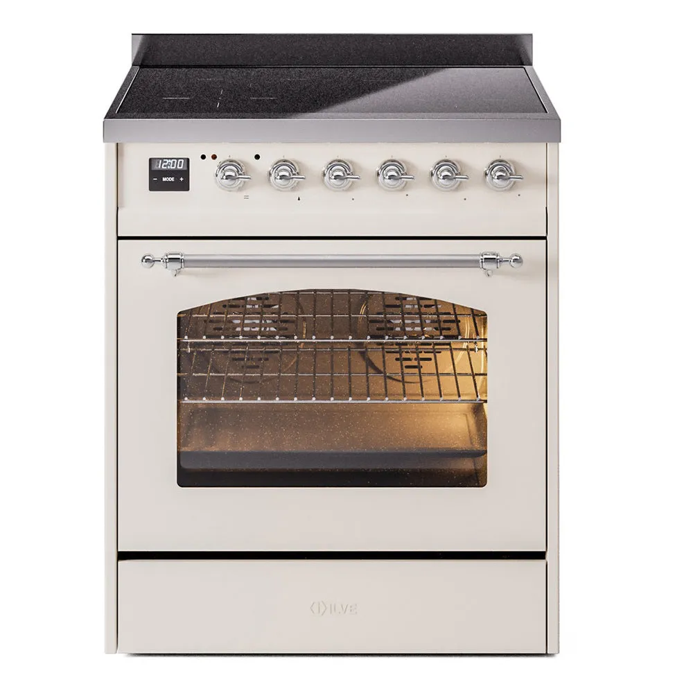 Ilve UPI304QNMPAWC Nostalgie Ii 30 Inch Electric Freestanding Range In Antique White With Chrome Trim Freestanding Ranges freestanding dual fuel range 30 inch