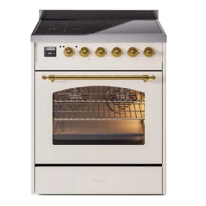 Ilve UPI304QNMPAWG Nostalgie Ii 30 Inch Electric Freestanding Range In Antique White With Brass Trim Freestanding Ranges freestanding dual fuel range 30 inch