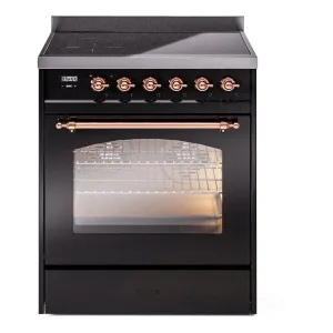 Ilve UPI304QNMPBKP Nostalgie Ii 30 Inch Electric Freestanding Range In Glossy Black With Copper Trim Freestanding Ranges freestanding dual fuel range 30 inch