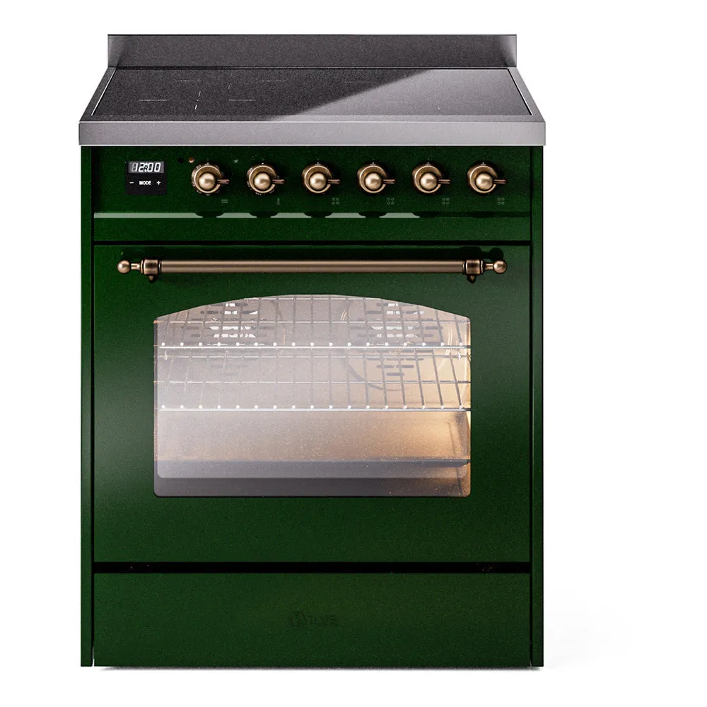 Ilve UPI304QNMPEGB Nostalgie Ii 30 Inch Electric Freestanding Range In Emerald Green With Bronze Trim Freestanding Ranges freestanding dual fuel range 30 inch