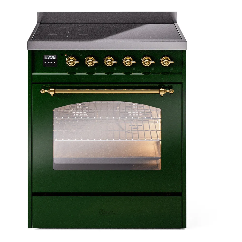 Ilve UPI304QNMPEGG Nostalgie Ii 30 Inch Electric Freestanding Range In Emerald Green With Brass Trim Freestanding Ranges freestanding dual fuel range 30 inch