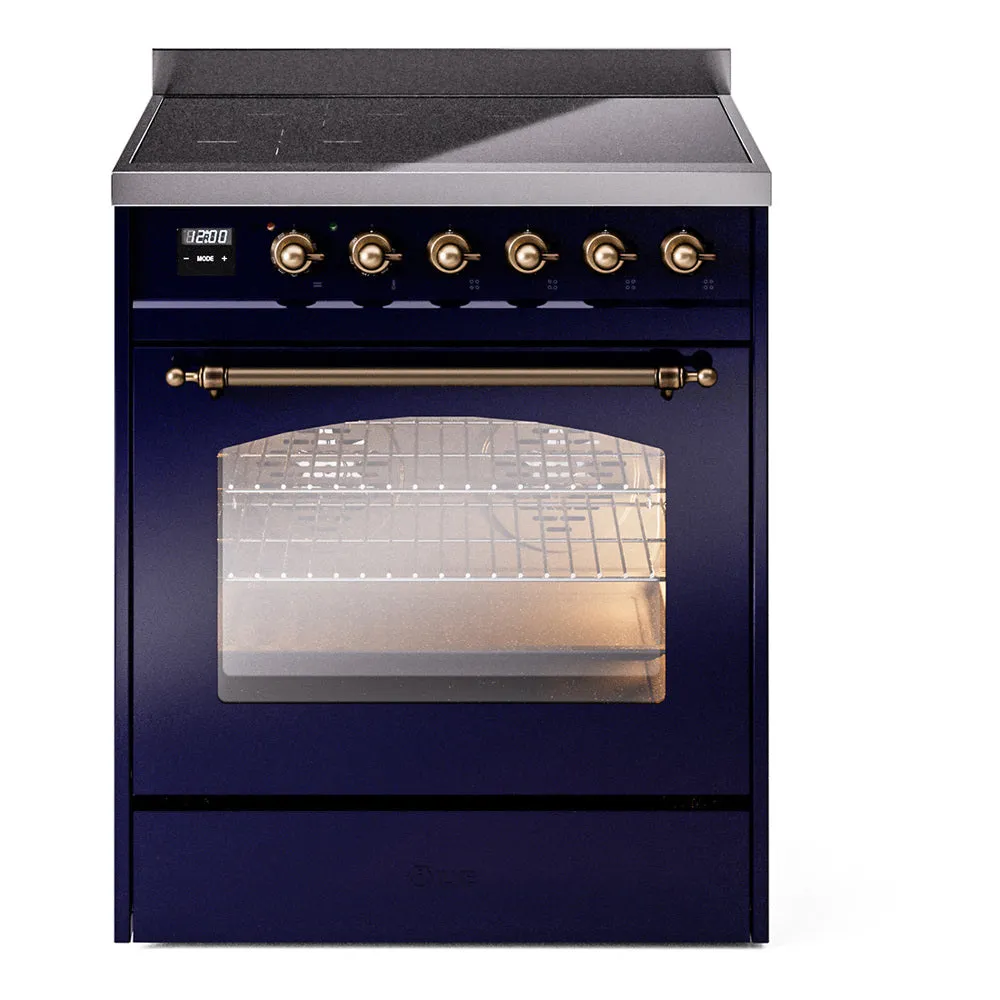 Ilve UPI304QNMPMBB Nostalgie Ii 30 Inch Electric Freestanding Range In Blue With Bronze Trim Freestanding Ranges freestanding dual fuel range 30 inch