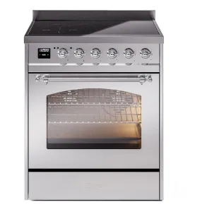 Ilve UPI304QNMPSSC Nostalgie Ii 30 Inch Electric Freestanding Range In Stainless Steel With Chrome Trim Freestanding Ranges freestanding dual fuel range 30 inch