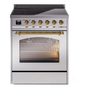 Ilve UPI304QNMPSSG Nostalgie Ii 30 Inch Electric Freestanding Range In Stainless Steel With Brass Trim Freestanding Ranges freestanding dual fuel range 30 inch
