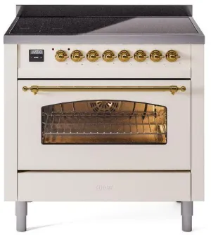 Ilve UPI366NMPAWG Nostalgie Ii 36 Inch Electric Freestanding Range In Antique White With Brass Trim Freestanding Ranges freestanding dual fuel range 30 inch