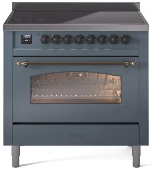 Ilve UPI366NMPBGB Nostalgie Ii 36 Inch Electric Freestanding Range In Blue Grey With Bronze Trim Freestanding Ranges freestanding dual fuel range 30 inch