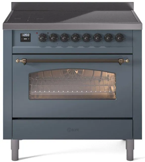 Ilve UPI366NMPBGB Nostalgie Ii 36 Inch Electric Freestanding Range In Blue Grey With Bronze Trim Freestanding Ranges freestanding dual fuel range 30 inch