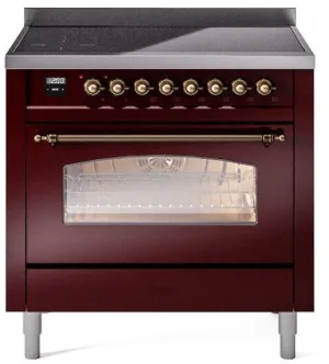 Ilve UPI366NMPBUB Nostalgie Ii 36 Inch Electric Freestanding Range In Burgundy With Bronze Trim Freestanding Ranges freestanding dual fuel range 30 inch