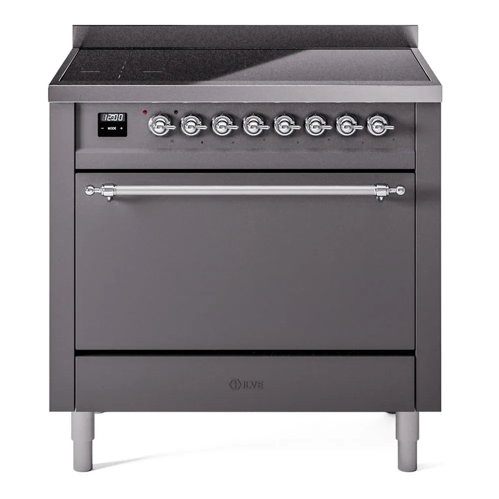 Ilve UPI366QNMPMGC Nostalgie Ii 36 Inch Electric Freestanding Range In Matte Graphite With Chrome Trim Freestanding Ranges freestanding dual fuel range 30 inch