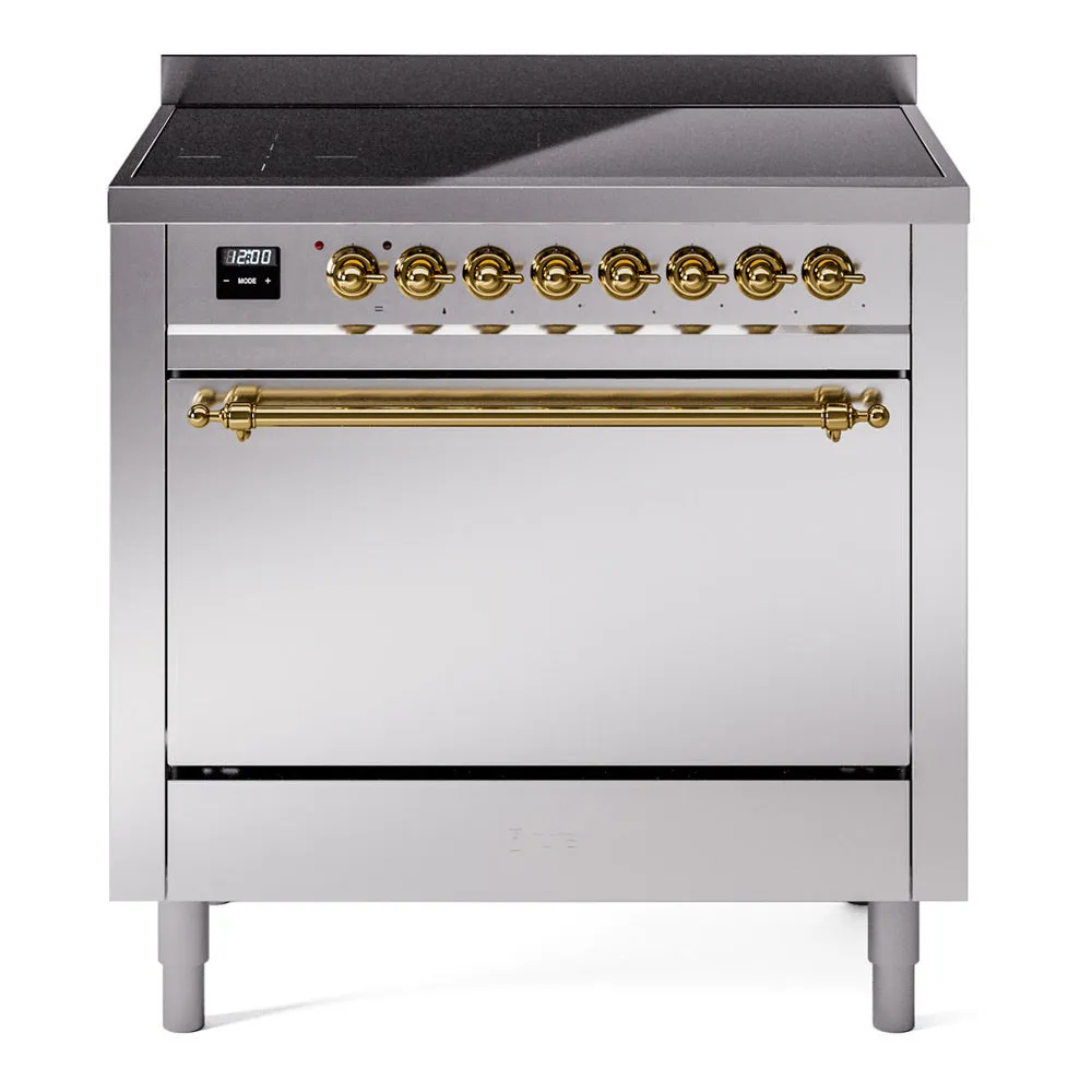 Ilve UPI366QNMPSSG Nostalgie Ii 36 Inch Electric Freestanding Range In Stainless Steel With Brass Trim Freestanding Ranges freestanding dual fuel range 30 inch