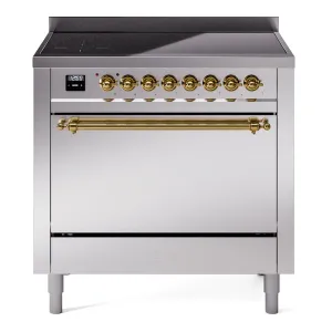 Ilve UPI366QNMPSSG Nostalgie Ii 36 Inch Electric Freestanding Range In Stainless Steel With Brass Trim Freestanding Ranges freestanding dual fuel range 30 inch