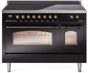 Ilve UPI486NMPBKB Nostalgie Ii 48 Inch Electric Freestanding Range In Glossy Black With Bronze Trim Freestanding Ranges freestanding dual fuel range 30 inch