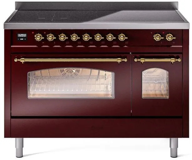 Ilve UPI486NMPBUG Nostalgie Ii 48 Inch Electric Freestanding Range In Burgundy With Brass Trim Freestanding Ranges freestanding dual fuel range 30 inch