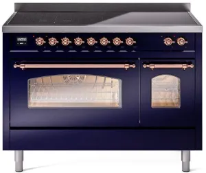Ilve UPI486NMPMBP Nostalgie Ii 48 Inch Electric Freestanding Range In Blue With Copper Trim Freestanding Ranges freestanding dual fuel range 30 inch