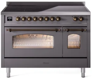 Ilve UPI486NMPMGB Nostalgie Ii 48 Inch Electric Freestanding Range In Matte Graphite With Bronze Trim Freestanding Ranges freestanding dual fuel range 30 inch