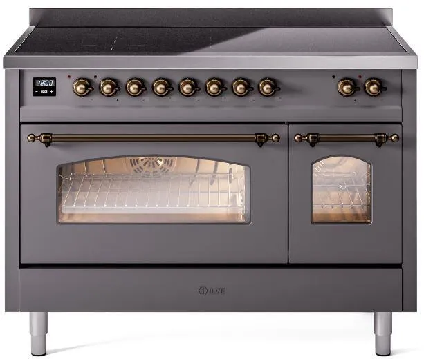 Ilve UPI486NMPMGB Nostalgie Ii 48 Inch Electric Freestanding Range In Matte Graphite With Bronze Trim Freestanding Ranges freestanding dual fuel range 30 inch