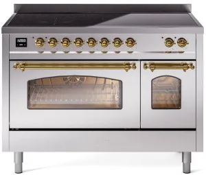 Ilve UPI486NMPSSG Nostalgie Ii 48 Inch Electric Freestanding Range In Stainless Steel With Brass Trim Freestanding Ranges freestanding dual fuel range 30 inch