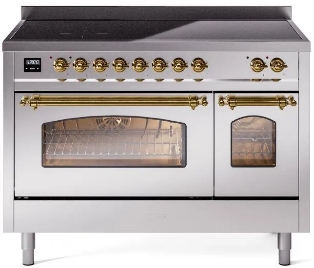 Ilve UPI486NMPSSG Nostalgie Ii 48 Inch Electric Freestanding Range In Stainless Steel With Brass Trim Freestanding Ranges freestanding dual fuel range 30 inch