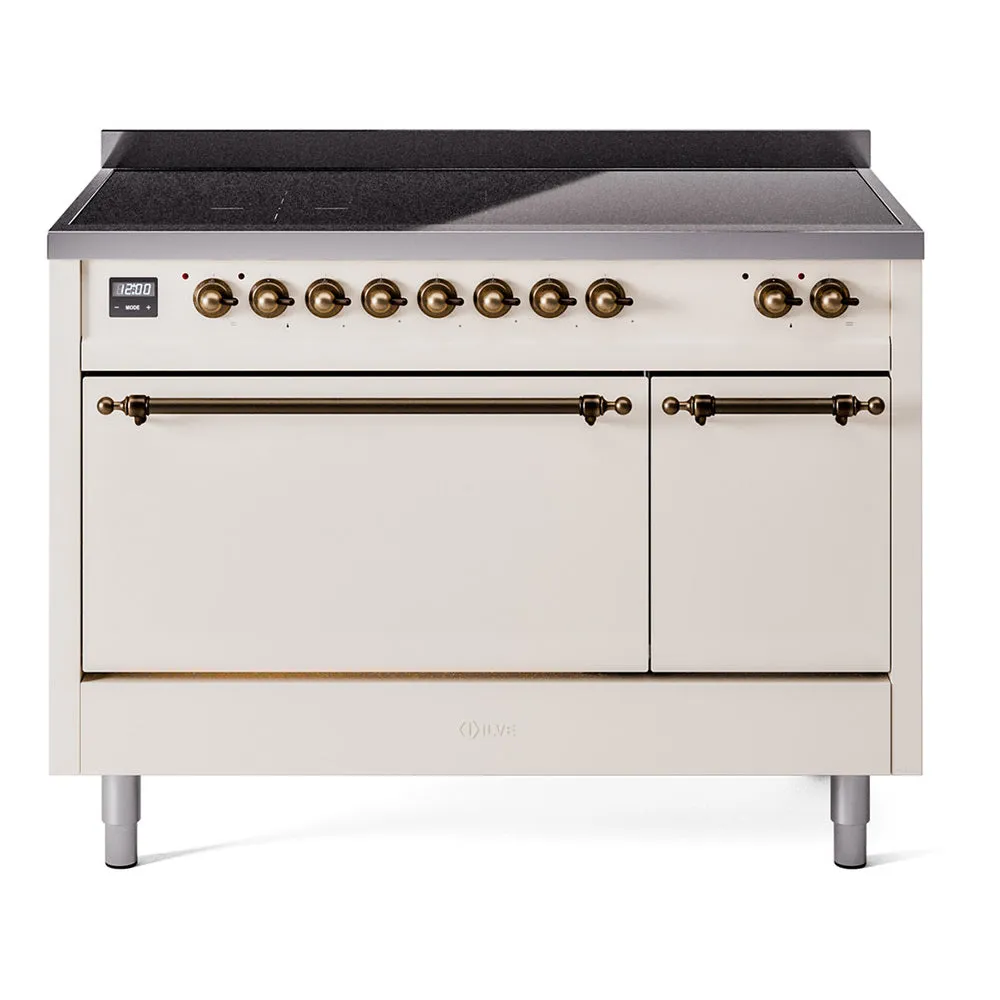 Ilve UPI486QNMPAWB Nostalgie Ii 48 Inch Electric Freestanding Range In Antique White With Bronze Trim Freestanding Ranges freestanding dual fuel range 30 inch