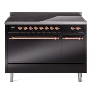 Ilve UPI486QNMPBKP Nostalgie Ii 48 Inch Electric Freestanding Range In Glossy Black With Copper Trim Freestanding Ranges freestanding dual fuel range 30 inch
