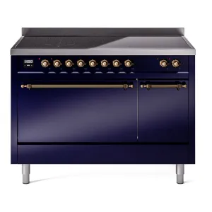 Ilve UPI486QNMPMBB Nostalgie Ii 48 Inch Electric Freestanding Range In Blue With Bronze Trim Freestanding Ranges freestanding dual fuel range 30 inch