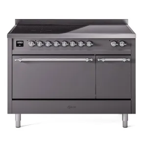 Ilve UPI486QNMPMGC Nostalgie Ii 48 Inch Electric Freestanding Range In Matte Graphite With Chrome Trim Freestanding Ranges freestanding dual fuel range 30 inch