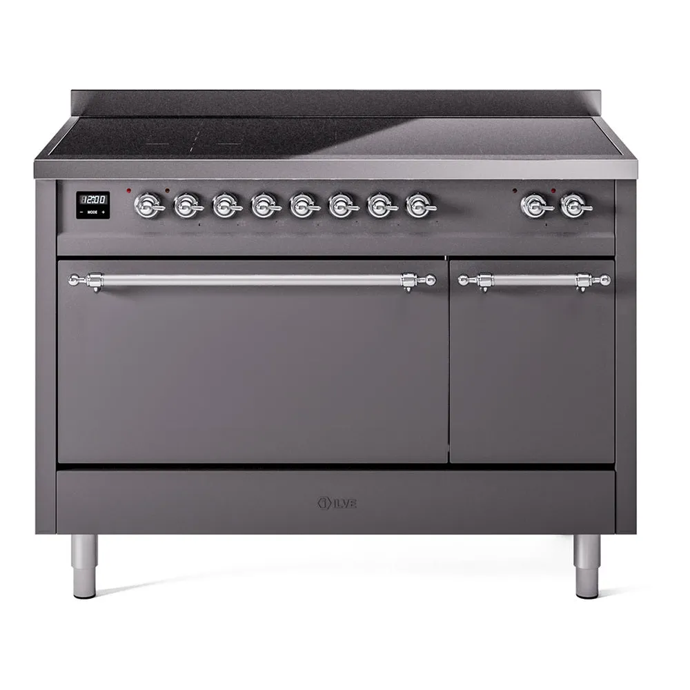 Ilve UPI486QNMPMGC Nostalgie Ii 48 Inch Electric Freestanding Range In Matte Graphite With Chrome Trim Freestanding Ranges freestanding dual fuel range 30 inch