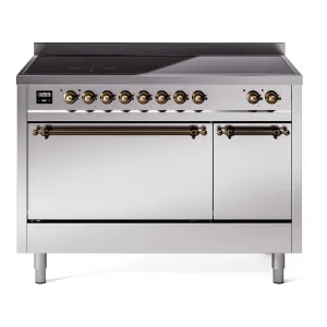 Ilve UPI486QNMPSSB Nostalgie Ii 48 Inch Electric Freestanding Range In Stainless Steel With Bronze Trim Freestanding Ranges freestanding dual fuel range 30 inch