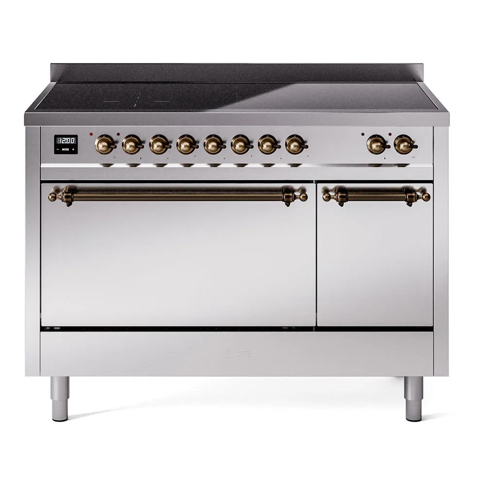 Ilve UPI486QNMPSSB Nostalgie Ii 48 Inch Electric Freestanding Range In Stainless Steel With Bronze Trim Freestanding Ranges freestanding dual fuel range 30 inch