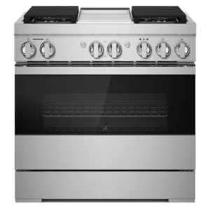 Jennair JDRP536HM Noir 36" Dual-Fuel Professional Range With Chrome-Infused Griddle Professional Ranges commercial oven for home kitchen