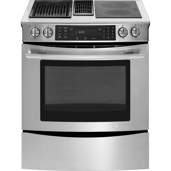 Jennair JES9860CAS Slide-In Modular Electric Downdraft Range With Convection, 30" Slide In Ranges front control slide-in stove