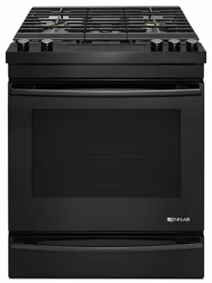 Jennair JGS1450FB Black Floating Glass 30" Slide-In Gas Range - Black Slide In Ranges front control slide-in stove
