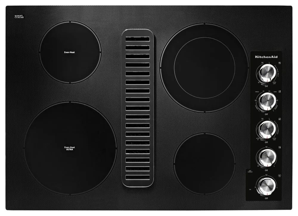 Kitchenaid KCED600GBL 30" Electric Downdraft Cooktop With 4 Elements - Black Cooktops 5 burner cooktops sale