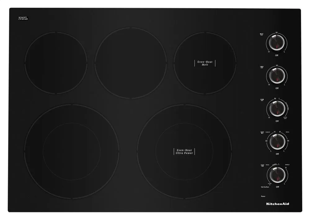 Kitchenaid KCES550HBL 30" Electric Cooktop With 5 Elements And Knob Controls - Black Electric slide-in electric cooking range
