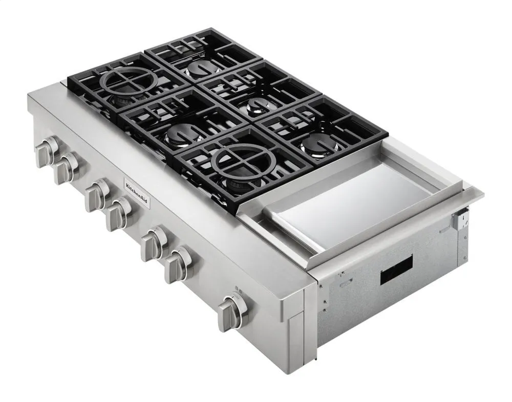 Kitchenaid KCGC558JSS Kitchenaid 48'' 6-Burner Commercial-Style Gas Rangetop With Griddle - Stainless Steel