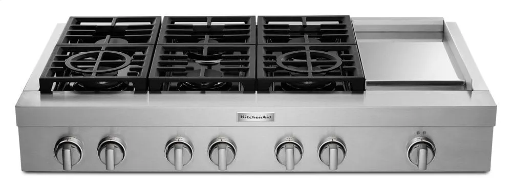 Kitchenaid KCGC558JSS Kitchenaid 48'' 6-Burner Commercial-Style Gas Rangetop With Griddle - Stainless Steel Gas 4 burner gas range for kitchen