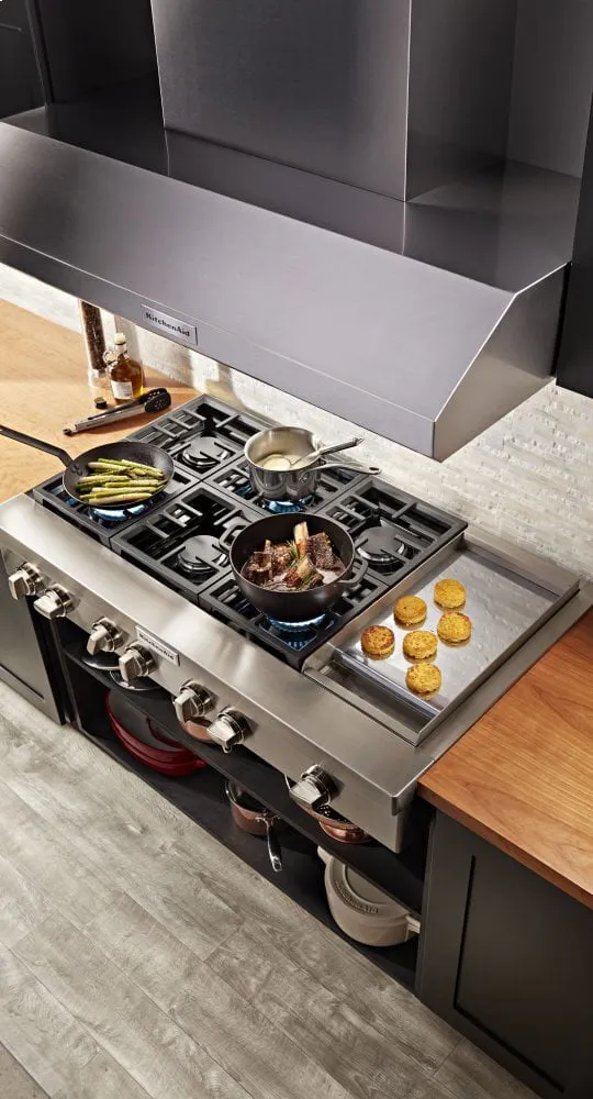 Kitchenaid KCGC558JSS Kitchenaid 48'' 6-Burner Commercial-Style Gas Rangetop With Griddle - Stainless Steel