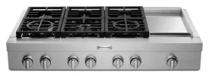 Kitchenaid KCGC558JSS Kitchenaid 48'' 6-Burner Commercial-Style Gas Rangetop With Griddle - Stainless Steel Gas 4 burner gas range for kitchen