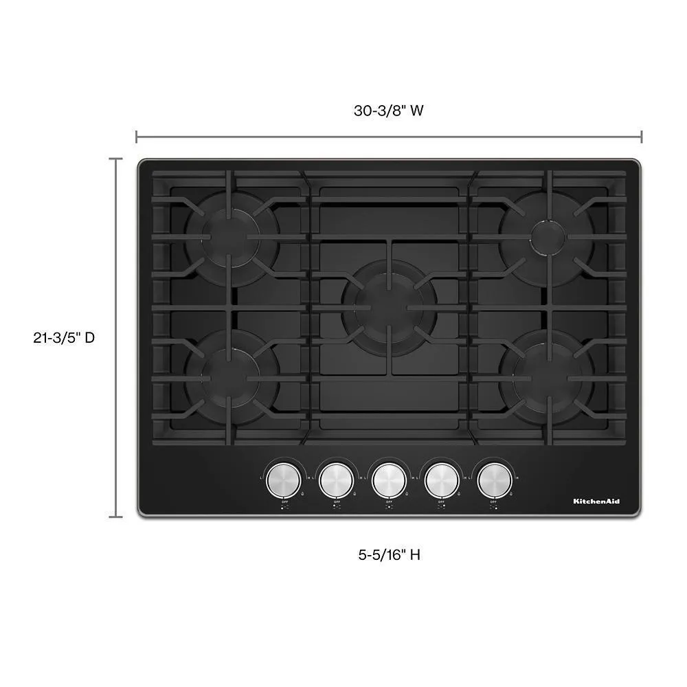 Kitchenaid KCGG530PBL 30" Gas-On-Glass Cooktop