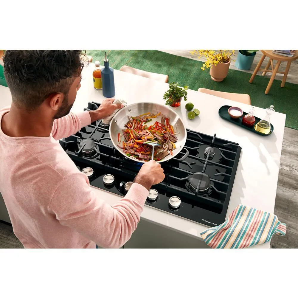 Kitchenaid KCGG530PBL 30" Gas-On-Glass Cooktop