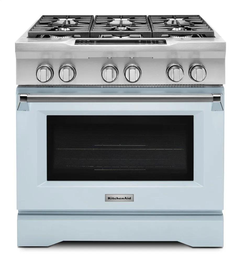 Kitchenaid KDRS467VMB Limited Edition Kitchenaid 36'' 6-Burner Dual Fuel Freestanding Range, Commercial-Style - Misty Blue Professional Ranges dual fuel professional range 36 inch