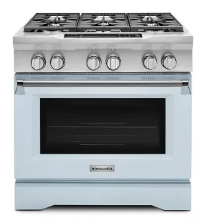 Kitchenaid KDRS467VMB Limited Edition Kitchenaid 36'' 6-Burner Dual Fuel Freestanding Range, Commercial-Style - Misty Blue Professional Ranges dual fuel professional range 36 inch