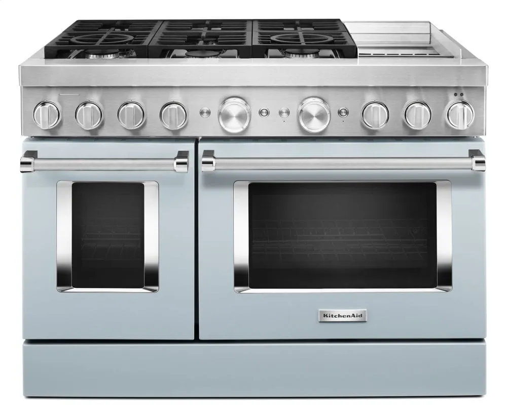 Kitchenaid KFDC558JMB Kitchenaid 48'' Smart Commercial-Style Dual Fuel Range With Griddle - Misty Blue Professional Ranges commercial oven for home kitchen