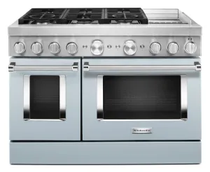 Kitchenaid KFDC558JMB Kitchenaid 48'' Smart Commercial-Style Dual Fuel Range With Griddle - Misty Blue Professional Ranges commercial oven for home kitchen